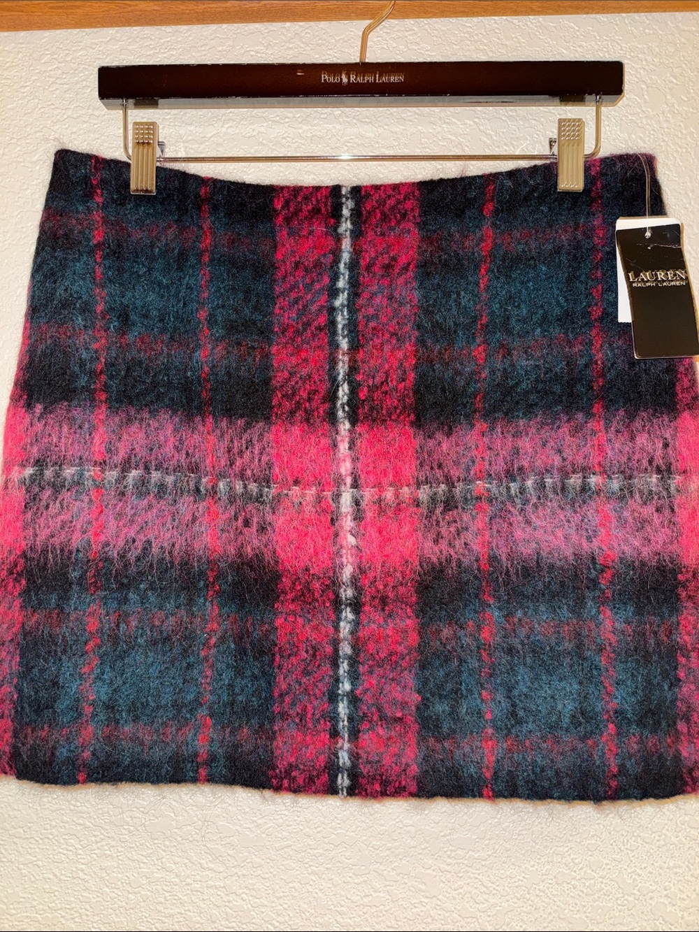 Lauren Ralph Lauren Burgundy and Navy Plaid Mohair-Blend Mini Skirt